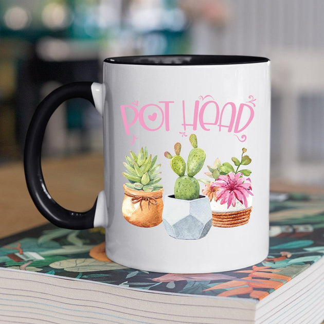 pothead coffee mug Pot Head Coffee Mug, White with Colored Inside and Handle